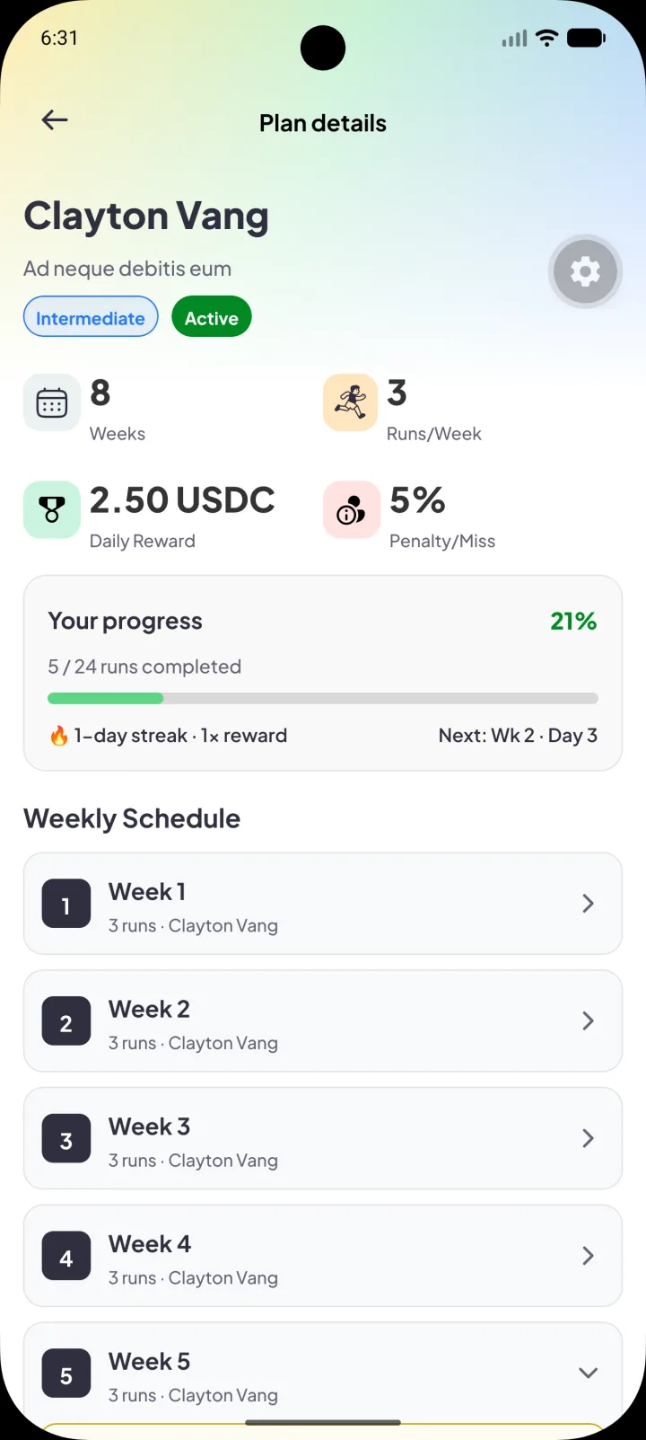 Momentum plan detail and staking